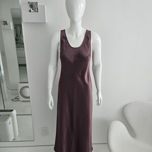 MaxMara Leisure Soft Brown Satin Slip Dress, Size 6.